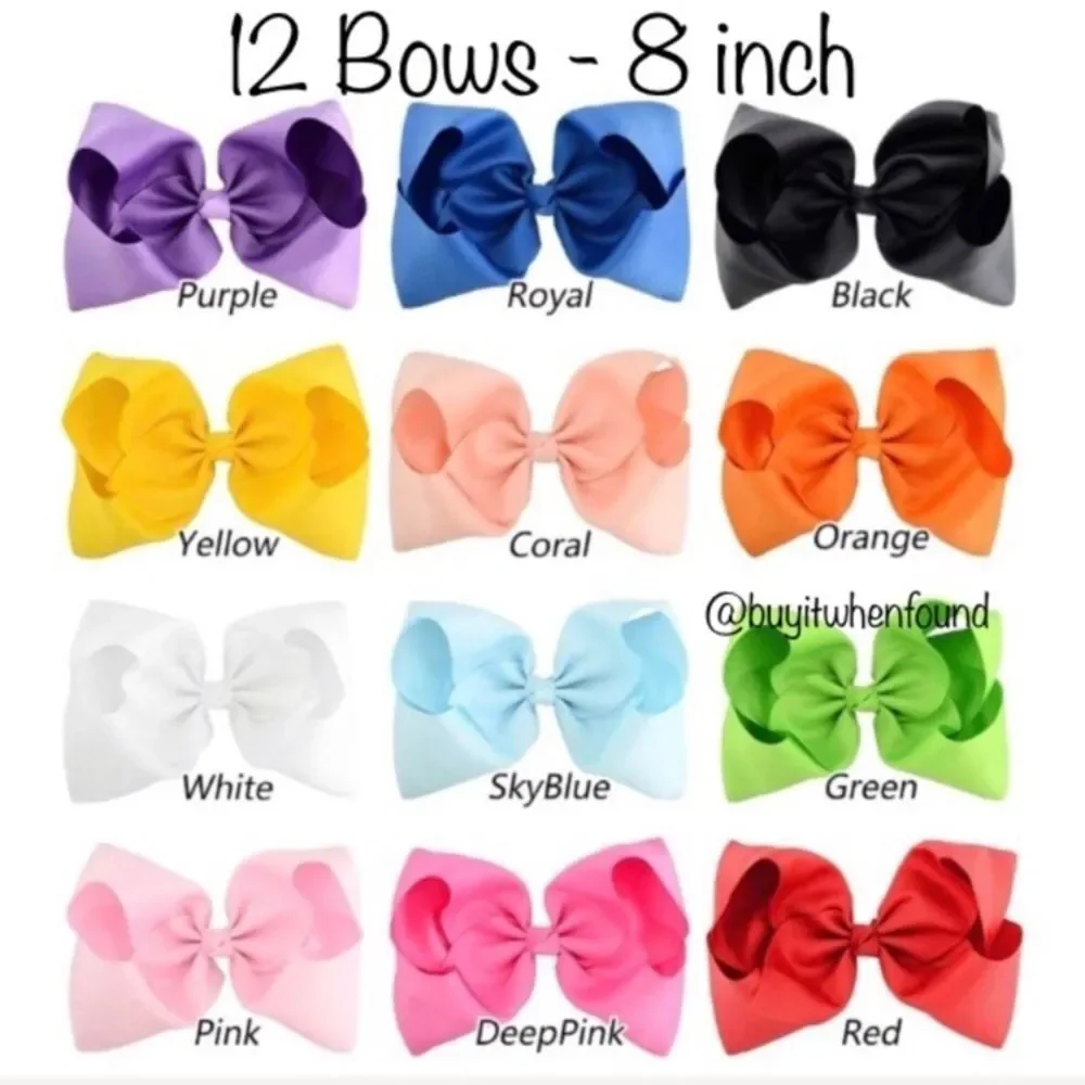 12 Rainbow Color Hair Bows - 8 inch Bows with Alligator Clips